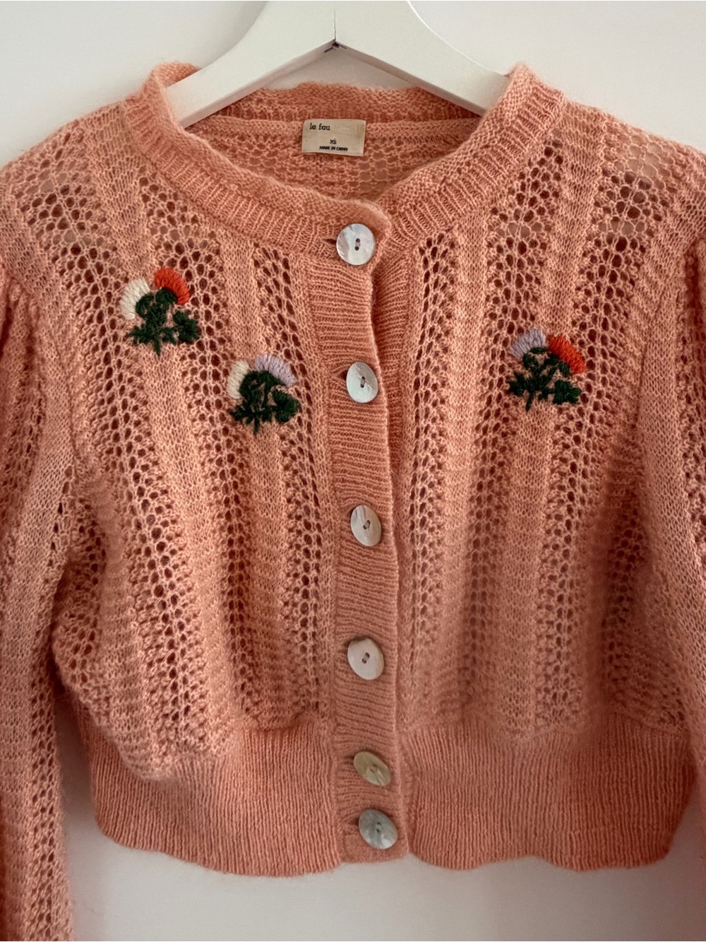 Aritzia Le Fou Wilfred Coral Button Down Wool Cardigan size XS